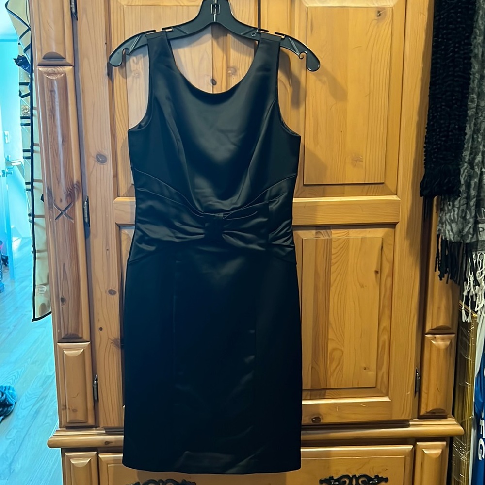Black Dull Satin Sheath Cocktail Dress